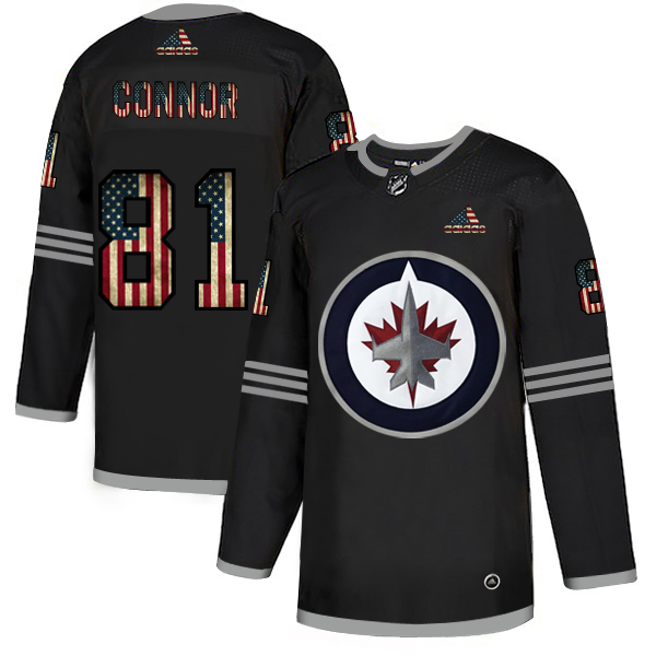 Winnipeg Jets 81 Kyle Connor Adidas Men Black USA Flag Limited NHL Jersey